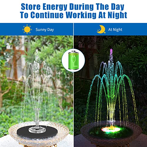 Antfraer Solar Water Fountain Pump With 4400Mah Battery Colorful Led Lights, 15W Solar Water Pump With Float Sponge, Solar Birdbath Fountain Pump For Pond, Fish Tank，Fountains Garden Décor #TOP2