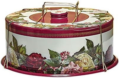 Nostalgic Tin Cake Carrier Bowl of Roses Pattern With Handle