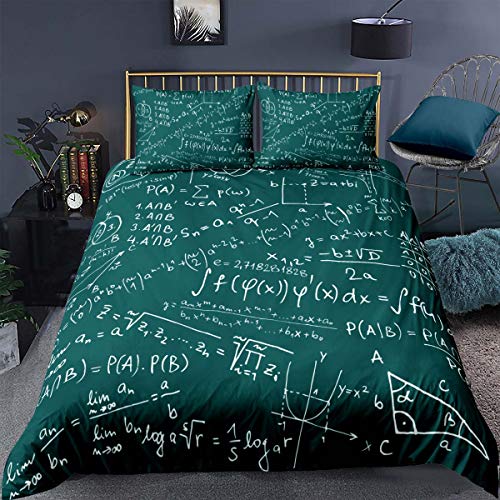 Loussiesd Mathematics Lesson Notes Bedding Set Student Boys, Equations Math Enthusiast Youth School Theme,Decorative 3 Pieces Comforter Cover Single Size(1 Duvet Cover Set & 1 Pillow Shams),Zipper