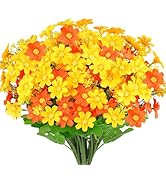 AmyHomie 6 Bundles Fall Flowers Artificial Daisy Outdoor Fake Mums Flowers UV Resistant Silk Wild...