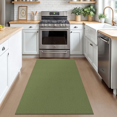 KOZYFLY Rugs for Entryway 3x5 ft Washable Area Rug Non Slip Rubber Backed Entry Rug Woven Indoor Door Mat Cotton Kitchen Rugs Floor Carpet for Entryway, Foyer, Backdoor, Olive Green/Earthy Green