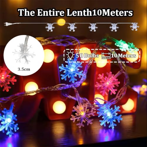 Image of fizzytech Snow Flake String Lights for Indoor Outdoor Decoration Diwali Light for Party Birthday Diwali Christmas Navratri Valentine Gift Home Decoration Light (Snowflake 10 M 50 LED Multicolor)