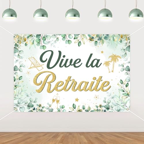 JOYMEMO Décorations Vive La Retraite, Toile de Fond Vert Sauge Vive La Retraite pour Les Hommes, Les Femmes et Les Fournitures, Fournitures pour la Fête