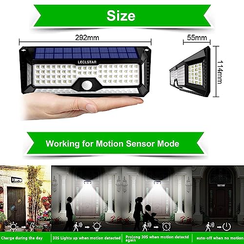 LECLSTAR Solar Outdoor Lights - 4000Lm 268 LED Security Lights with 4 Wide Angle, Motion Sensor Lights for Outside, IP65 Waterproof Solar Powered Wireless Flood Wall Lights with 3 Modes - Thumbnail 6