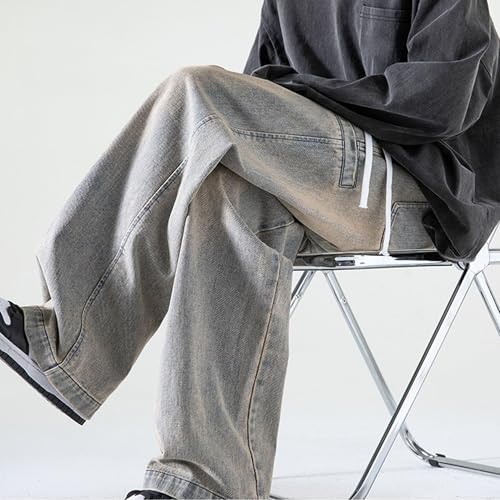 Stretch Layered Jeans Men's Slim Straight Leg Overalls Casual Straight Leg Hip Hop Pants with Pockets4