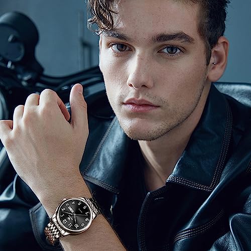 Image of OLEVS Mens Watch Stainless Steel Analog Quartz Watches for Men Day Date Easy Read Diamond Waterproof Dress Luxury Classic Casual Big Face Blue /Black /Gold /Silver Roman Arabic Numerals Men's Wrist Watch