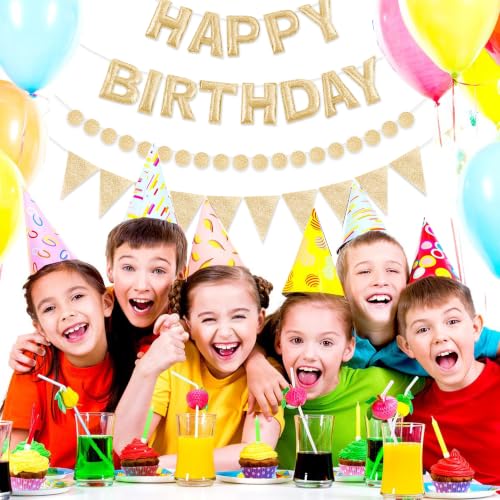 Image of CANREVEL 3 PCS Pre-Strung 3D Birthday Banner Decorations, Champagne Gold | Colorful Reusable Birthday Decorations for Women Men Girls Boys, Felt Happy Birthday Sign Garland, Triangle Bunting