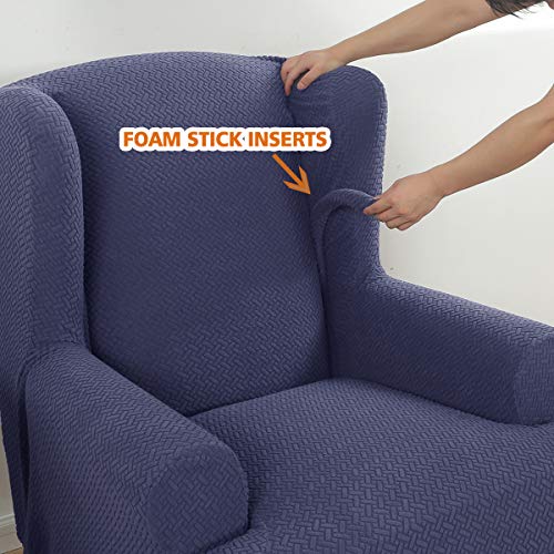 Stretch Chair Covers, Mingpinhuius 2 Piece Arm Chair Sofa Slipcover Furniture Protector High Spandex Knitted Twill Jacquard Wingback Sofa Chair Cover For Living Room (Navy Blue) #TOP4
