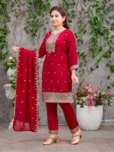 Image of Aarika Girls Dark Green Colour Zari Thread Sequin Embroidery Silk Kurti Pant Set