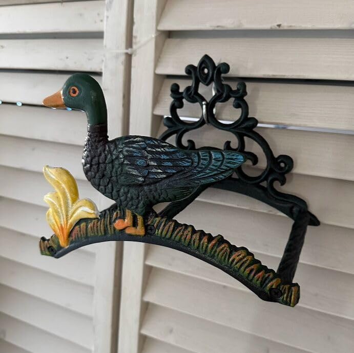 EatingBiting Cast Iron Heavy Duty Garden Hose Holder Duck Decorative Hand-painted Wall Mounted Water Hose Rack Reel Butler Hanger Water Pipe Holds, Rack, Hanger, Antique Wall Decorations