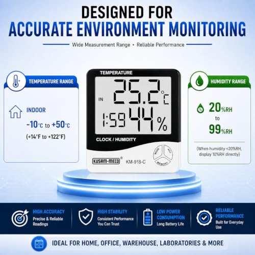 Image of Kusam-Meco Digital Thermo Hygrometer Model KM 918C Humidity Meter With Clock LCD Display