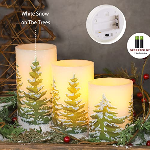 Image of MELTONE Christmas Tree Flameless Candles with Remote Real Wax Flickering Battery Operated Candles - Home Party Holiday Decorations - Set of 3