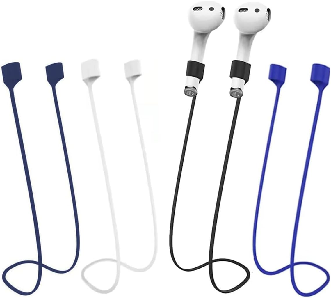 BUISAMG Magnetic Anti-Lost Straps for AirPods, Soft Silicone Sports Lanyard, Neck Rope Cord, Wireless Headphones Anti-Lost Rope, 3Pack (Black/White/Blue)