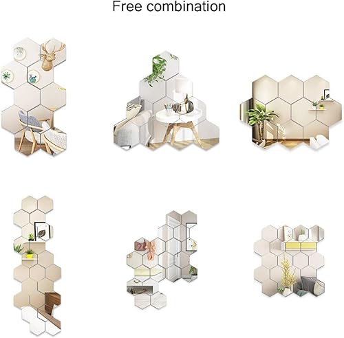 MCLEULLA 12 Pcs Acrylic Mirror Wall Stickers Hexagon Plastic Wall Stickers for Home Decor Living Room Bedroom Over Sofa or TV Gold (silver) - Cosy Home Interiors MCLEULLA 12 Pcs Acrylic Mirror Wall Stickers Hexagon Plastic Wall Stickers for Home Decor Living Room Bedroom Over Sofa or TV Gold (silver) - Image 3