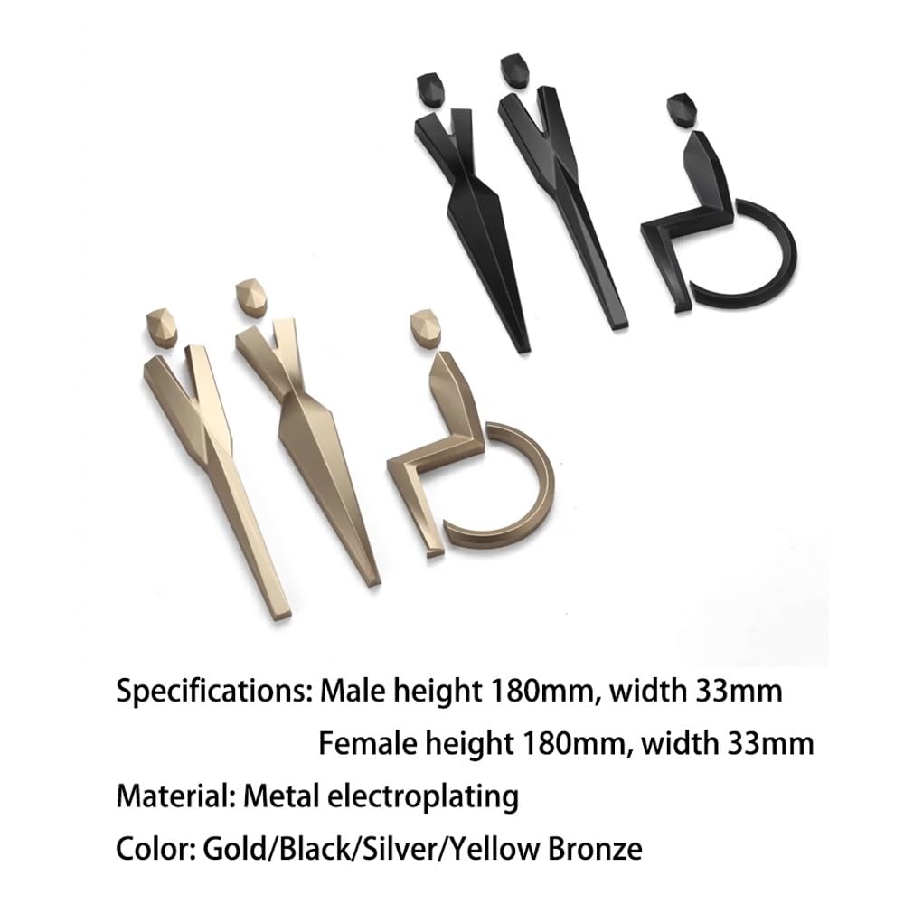 Letreros para Puertas de baños, letreros para baños, letreros para baños comerciales, para Hombres y Mujeres, para Usar en Puertas o Paredes públicas, de oficinas o hogares (Bronce Amarillo)