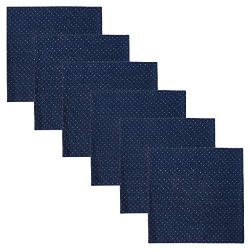 Retreez 6 Piece Pure Cotton Checked Men's Handkerchiefs Hanky Hankie - Navy Blue with White Polka Dots
