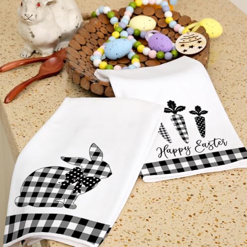 Arkeny Easter Kitchen Towels For Easter Decor Black Buffalo Plaid Check Bunny Dish Towels 18X26 Inch Bar Drying Cloth Carrot Hand Towel For Kitchen Bathroom Party Easter Decorations Set Of 2 thumb #5