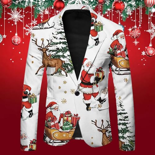 Men's One Button Suit Jacket Santa Clause Christmas Tree Reindeer Printed Blazers Slim Fit Lightweight Sport Coats2