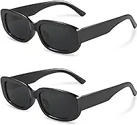 KIT 2 Óculos de Sol Retangular Retrô Preto Unissex com Proteção UV400 Blogueira, Moda Vintage Hype, Acessório Fashion Unissex com Conforto PREMIUM