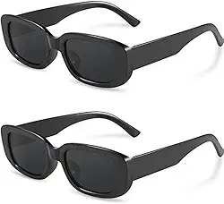 KIT 2 Óculos de Sol Retangular Retrô Preto Unissex com Proteção UV400 Blogueira, Moda Vintage Hype, Acessório Fashion Unissex com Conforto PREMIUM