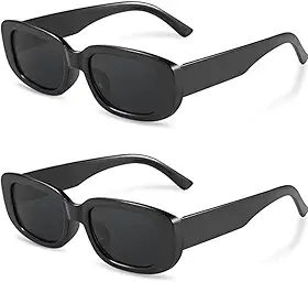 KIT 2 Óculos de Sol Retangular Retrô Preto Unissex com Proteção UV400 Blogueira, Moda Vintage Hype, Acessório Fashion Unissex com Conforto PREMIUM