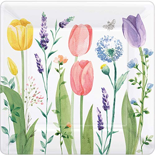 Amscan Bold & Beautiful Tulip Garden Square Plates - 10 Amscan Bold & Beautiful Tulip Garden Square Plates - 10