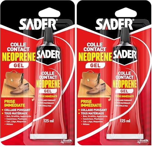 Sader Colle Contact Néoprène Gel – Colle Extra Forte Tous Matériaux – Prise Immédiate – Idéale pour Supports Poreux ou Verticaux – Transparente...