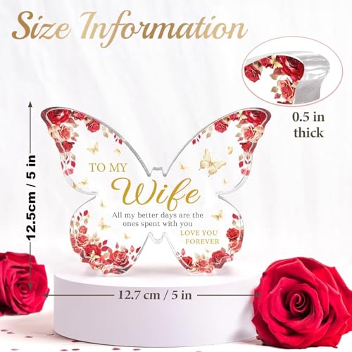 Image of Gifzy Romantic Wife Anniversary Birthday Gift Ideas, 5x5x0.5 Inch Butterfly Acrylic Plaque Decor, Mothers Day Valentines Christmas Wedding Present for Wife