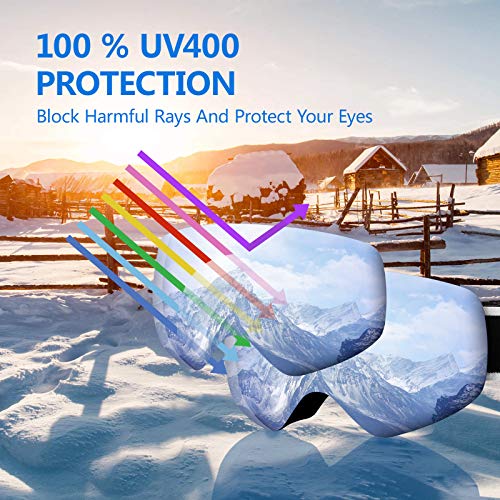 Ski Goggles for Men Adult Women, OTG Snowboard Goggles with 220º Spherical Anti-Fog Lens, S2/S3 Snow Goggles 100% UV400 Protection Breathable Durable Flexible for Skiing Snowboarding