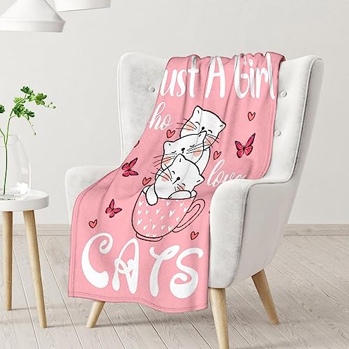 Cat Blanket Gifts - 50"x60" Cute Throw for Girls - Pink Soft Fuzzy Blankets for Bed, Couch & Living Room