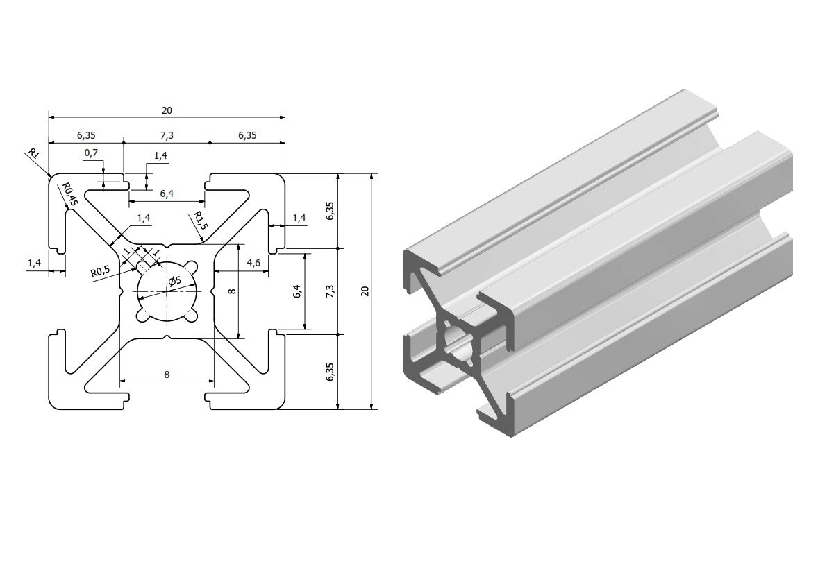 Aluprofil 20x20 Typ B Nut6,12x2m=24m Aluminium- Konstruktion- Montage- System- 2020 Alu Schiene Stecksystem Vierkant Profil B-Typ Nut 6 Eloxiert