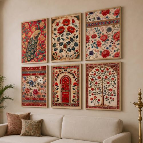 Image of kotart Traditional Indian Pichwai Wall Art Poster With Frame Wall Decor Paintings | Traditional Wall Piaintings For Office Home Decor Wall Frame With Glass - (19X25 inch, H)