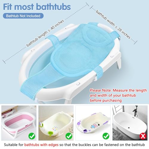Image of Colorlife Baby Bath Seat Support Net Infant Bathing Seat Support Mat, Adjustable Comfortable Non-Slip Five-Pointed Baby Shower Net Bathtub Sit Up Mesh for Newborn 0-12 Months-Light Blue(No Bathtub)