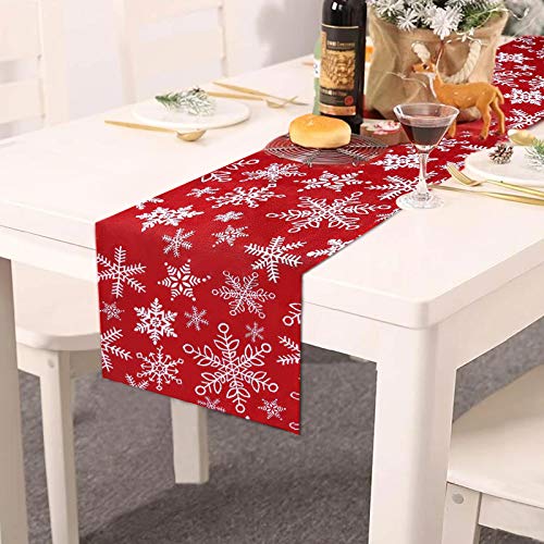 Vsadey Christmas Decorative Table Runner 13 x 72 Inch, Xmas Snowflake Non-Slip Polyester Table Linens for Christmas Decorations