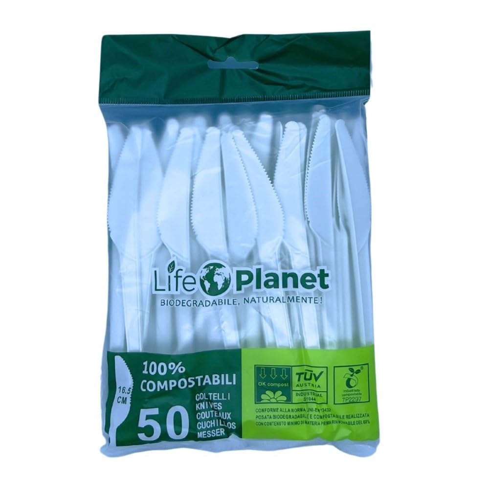 Generico 200 COLTELLI in CPLA Compostabili e Biodegradabili colore Bianco monouso in fibra vegetale smaltimento nel compostabile