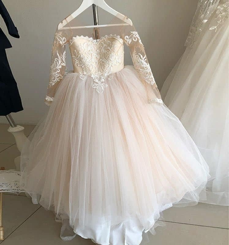 LECOYOYO Lovely Flower Girls Dresses for Wedding Long Sleeves Lace Appliques Pageant Dress Girls Ball Gown Party Dress4