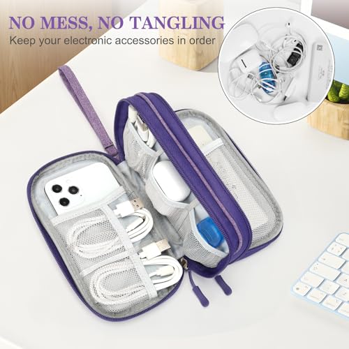 Image of FYY Travel Cable Organizer Pouch Electronic Accessories Carry Case Portable Waterproof Double Layers All-in-One Storage Bag for Cord, Charger, Phone, Earphone Dark Purple