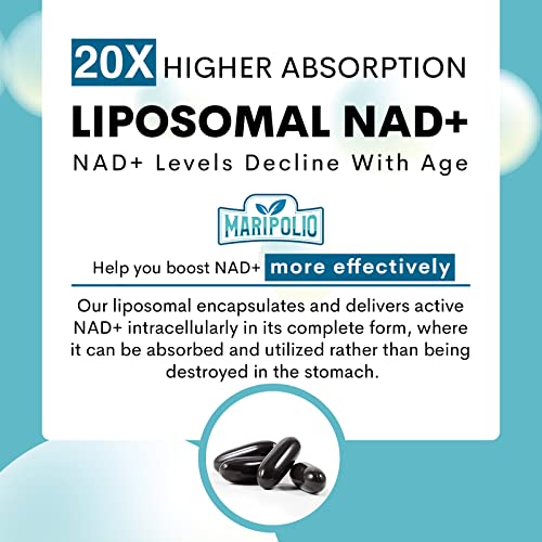 Liposomal Nad+ Supplement 1000 Mg | Highest Nad Pontecy | Max Absorption | Pure Nad Supplement | Energy And Dna Repair, Aging Defense, Brain Function | 120 Day Supply #TOP3