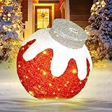 BRIGHTDECK Outdoor Christmas Ornaments, Lighted Pop-Up Outdoor Holiday Ball Decoration with 80 LED Lights, 8 Light Modes, Lighted Collapsible Holiday Decorations for Yard, Home (Red)