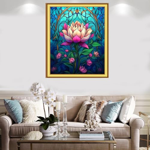 Image of Foxnyart Stamped Cross Stitch Kits Full Range of Embroidery Needlework Starter Kits for Beginners Adults 11CT Embroidery Patterns Art Crafts DIY Needlepoint Kit-Colorful Lotus Flowers 16x20 inchs