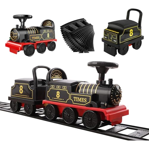 Ride On Train Toys Electric Train Set with Track, 2 Seater Cargo Car, Music, Light - Christmas & Birthday Gifts for Toddlers & Kids (Boys & Girls)