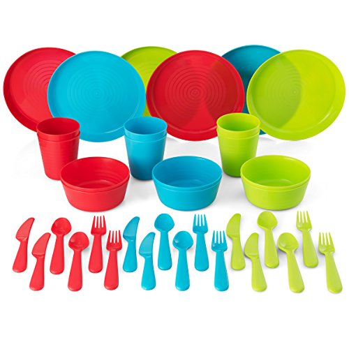 image for Plastic Dinnerware Set of 6 By Plaskidy- 36-Piece Kids Dinnerware Set 