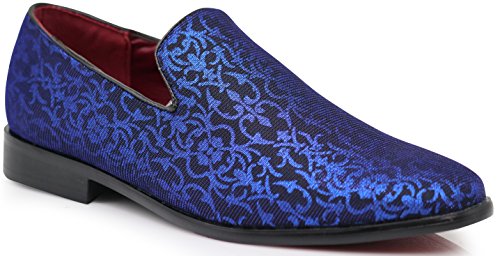 ARK1 Men's Vintage Satin Silky Floral Fashion Dress Loafers Slip On Tuxedo Formal Dress Shoes Fashion Designer (13 D(M) US, Blue)