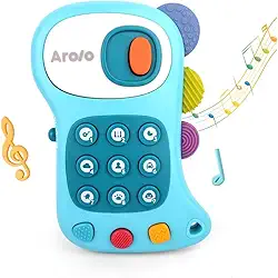 Celular Brinquedo Bebê Dinossauro Musical Com Luzes e Mordedor Macio | Brinquedo Educativo de Aprendizagem Interativo Para Crianças de 6 a 12 Meses