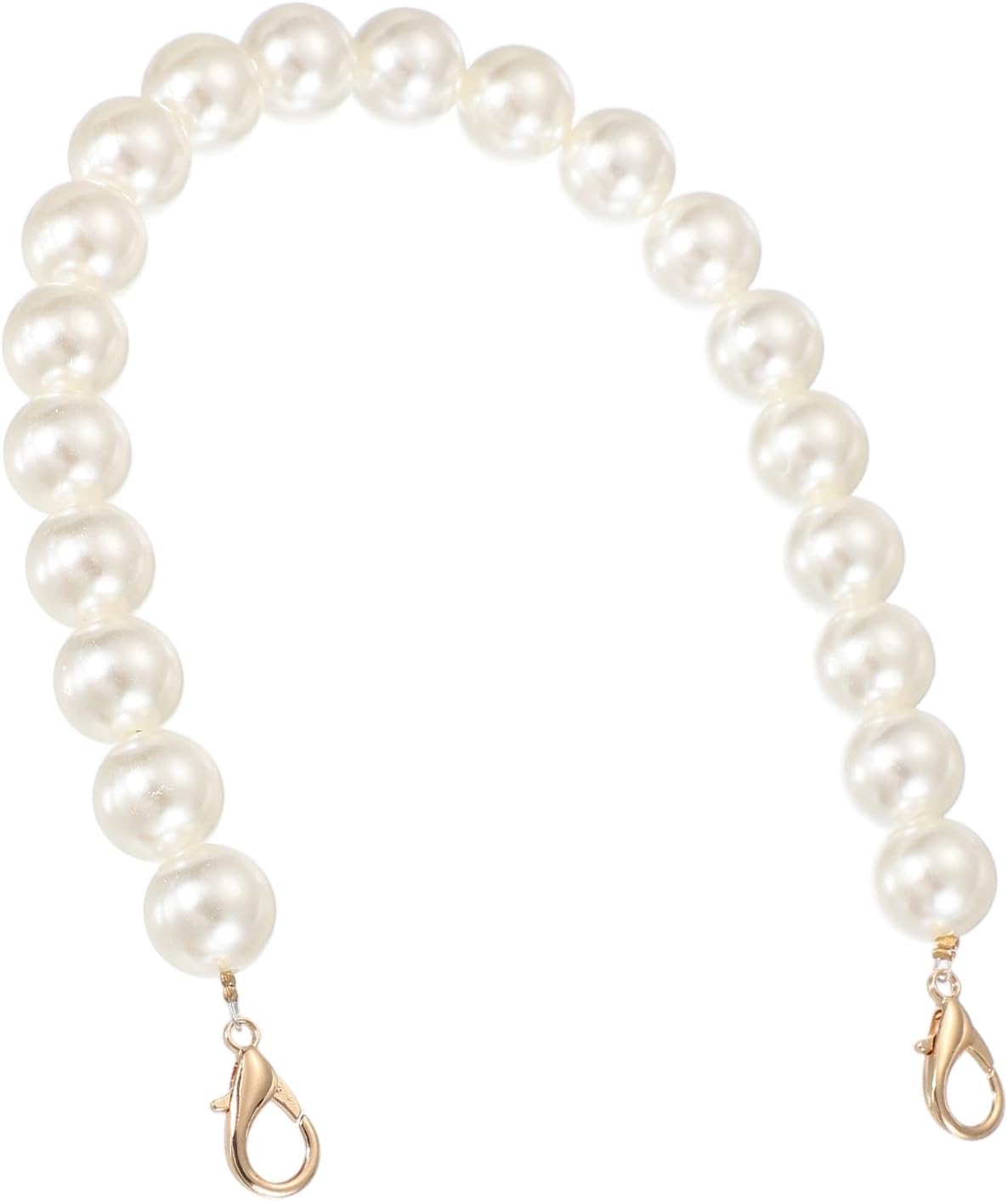 uxcell Imitation Pearl Purse Strap, 16" Bag Extender Chain with Lobster Buckle Handbag Purse Chain Replacement Beaded Strap for DIY Handbag Hang Bag Accessories, 18mm Gold