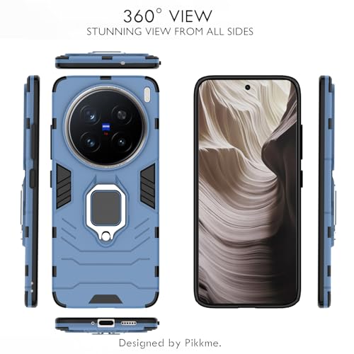Image of Pikkme D5 Tough Armor Bumper Case | 360 Protection Case | Ring Holder Stand Back Cover for Vivo X200 Pro 5G (Blue)