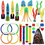 BILLMOSS Diving Pool Toys Set, 24 PCs Underwater Toys Swimming Treasure Game Toys for Kids and Dogs with Storage Bag