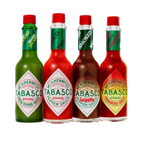 Set de salsas TABASCO 4 piezas, 4 botellas de 60ml, 4 botellas de vidrio de salsa de chile, 100% natural