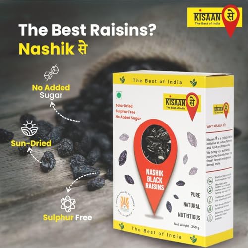 Image of KisaanSay Premium Nashik Seedless Black Raisins 1kg (250gm X 4) | Sulphur Free | Sugar & Preservatives Free Dryfruits | Kali Kishmish /Kismis| Rich in vitamins K, iron | Dry Fruits Boosts Energy