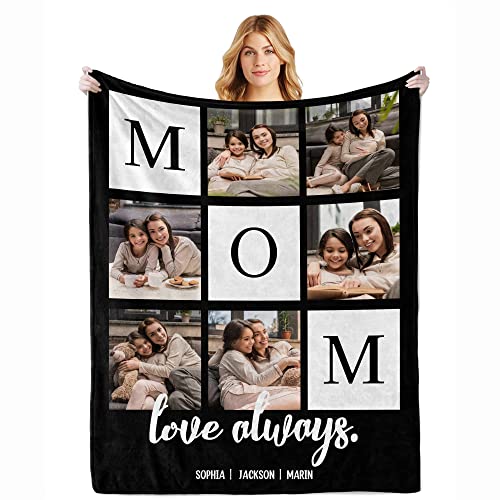 Ecautly Custom Mothers Day Birthday Gifts for Mom Personalized Blanket with Photos to My Mom Gift from Daughter Son Custom Blanket with Pictures Text Birthday for Wife Grandma Women